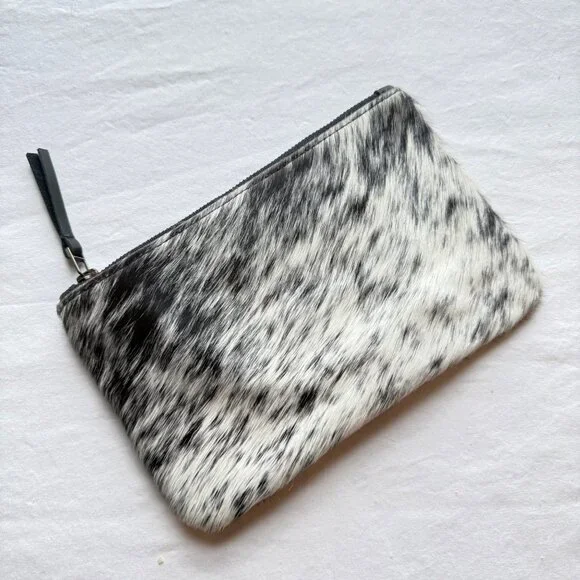 Cowhide Leather Zippered Wristlet Clutch By Prime&Rue - 9" - Picture 3 of 8